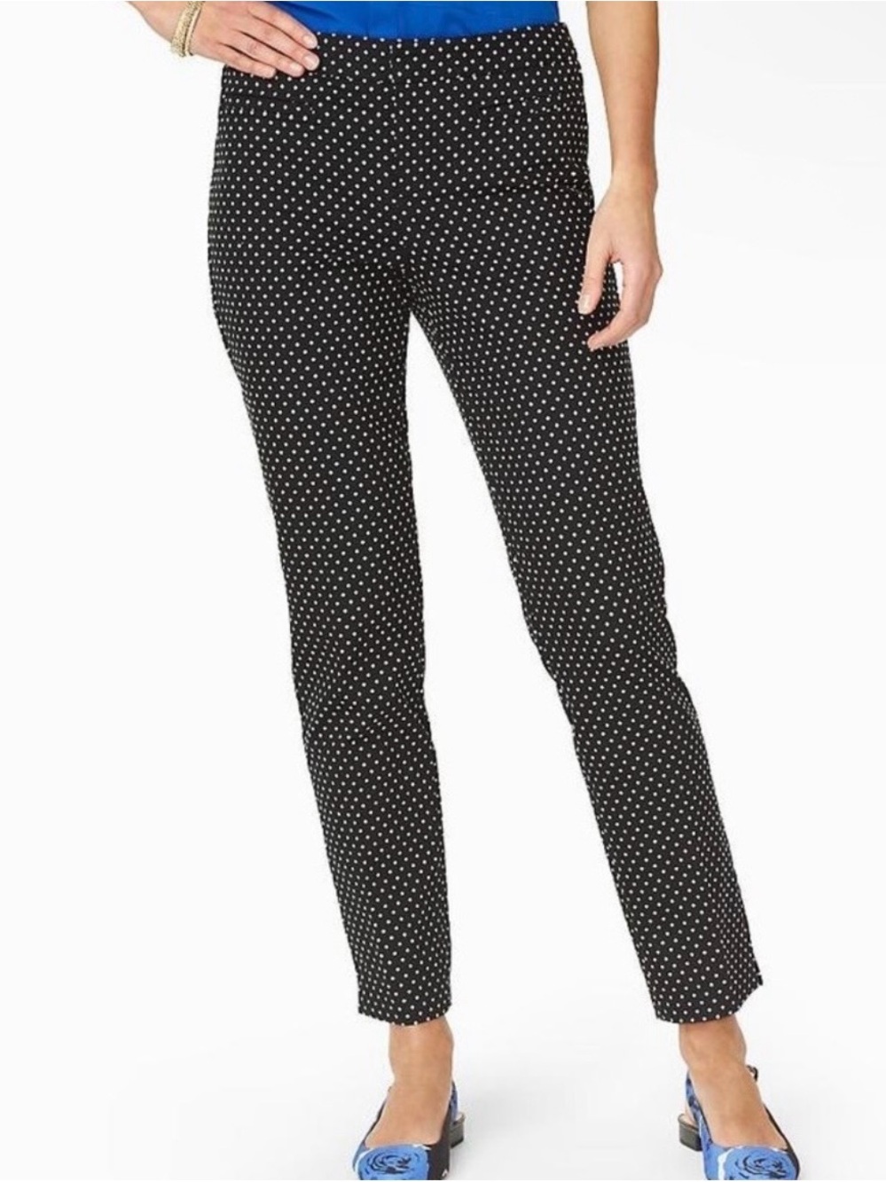 TALBOTS Petites 2P Chatham Ankle Pant Dot Print 30” Waist Black & White Slacks